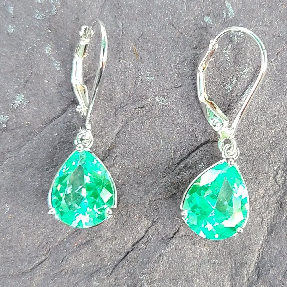 Green Synthetic Spinel in Sterling Silver-Remarkable Earrings-Wedding Earrings